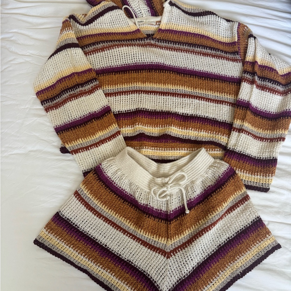 Pull and Bear Striped Crochet Knit Sweater and Shorts Set